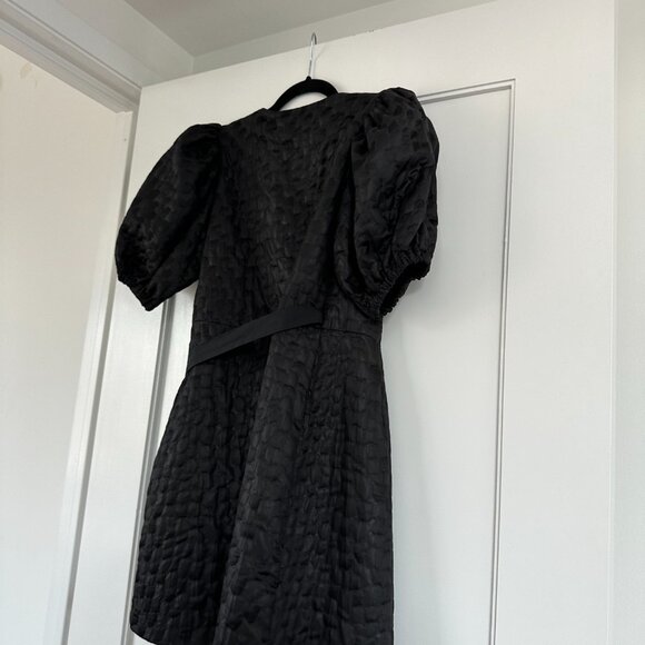 NWT Rotate Birger Christensen Frida Mini Wrap Dress Black Sz 38 Textured Satin - Picture 8 of 9
